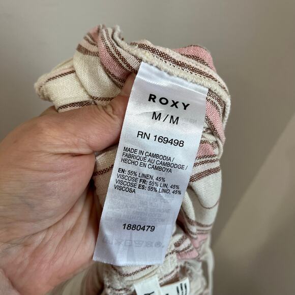 Roxy Linen Blend Cargo Pants M Striped Beachy Relaxed Fit Summer Coastal - Picture 4 of 7